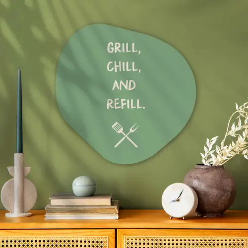 Grill - Groen - Zomer - Quote Wandcirkel Organisch Aluminium middel -sfeer2