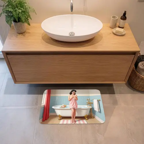 Badkamer - Vrouw - Roze Badmat klein -sfeer1