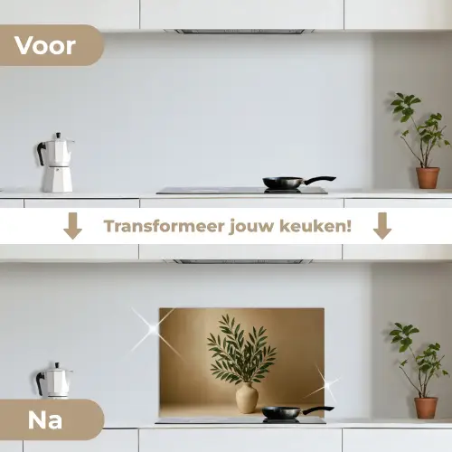 Vaas - Olijftakken - Bladeren - Beige keuken achterwand spatscherm klein -voor_na_NL