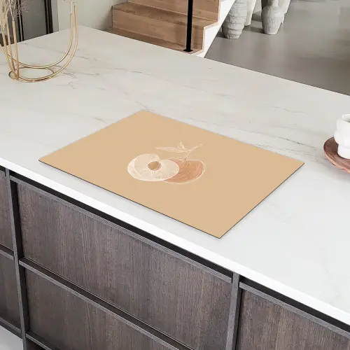 Perzik - Lijntekening - Pit - Beige Inductie beschermer vinyl 3mm klein -sfeer8