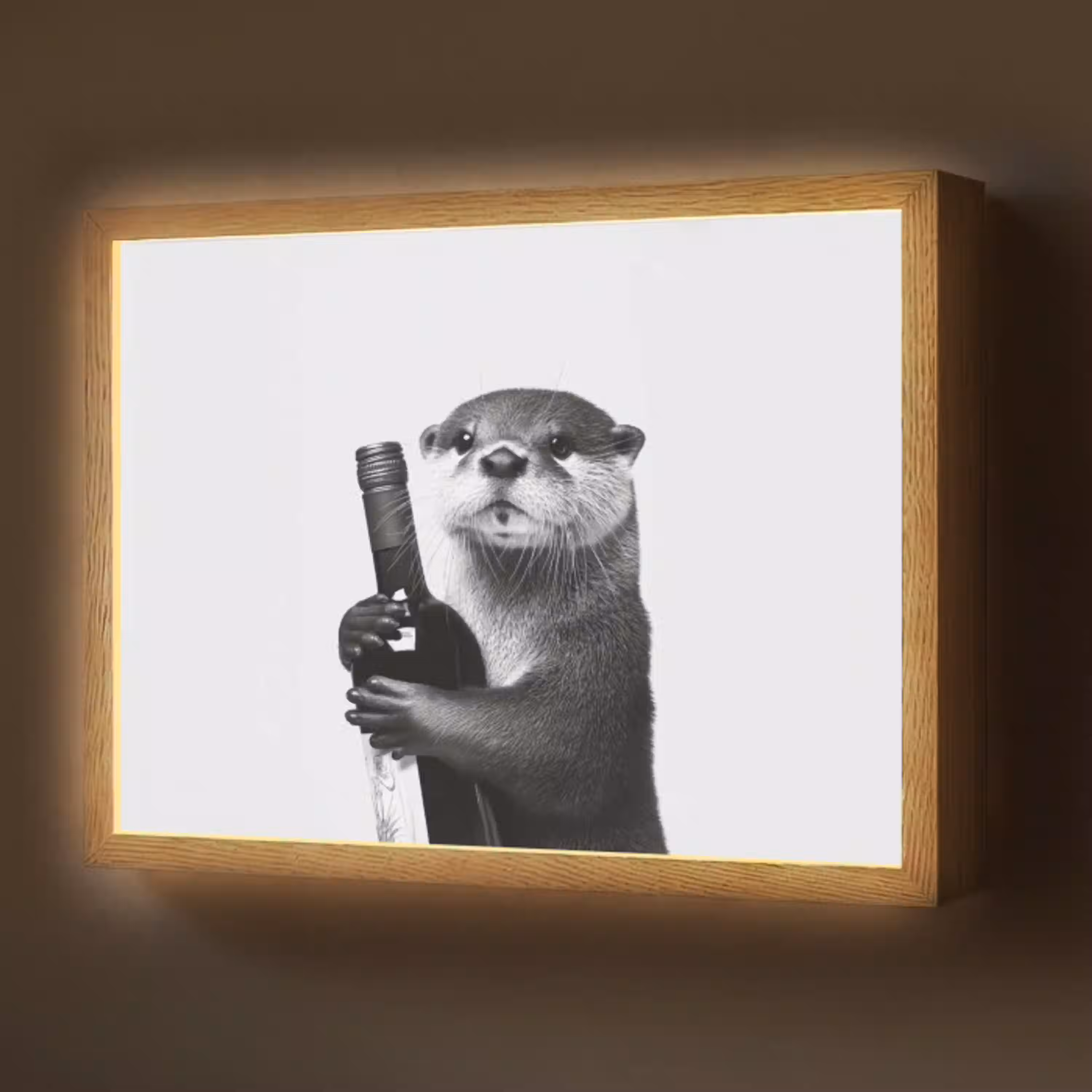 Wijnfles - Otter - Zwart Light Box met batterij (Wandlamp) middel -z3d_website