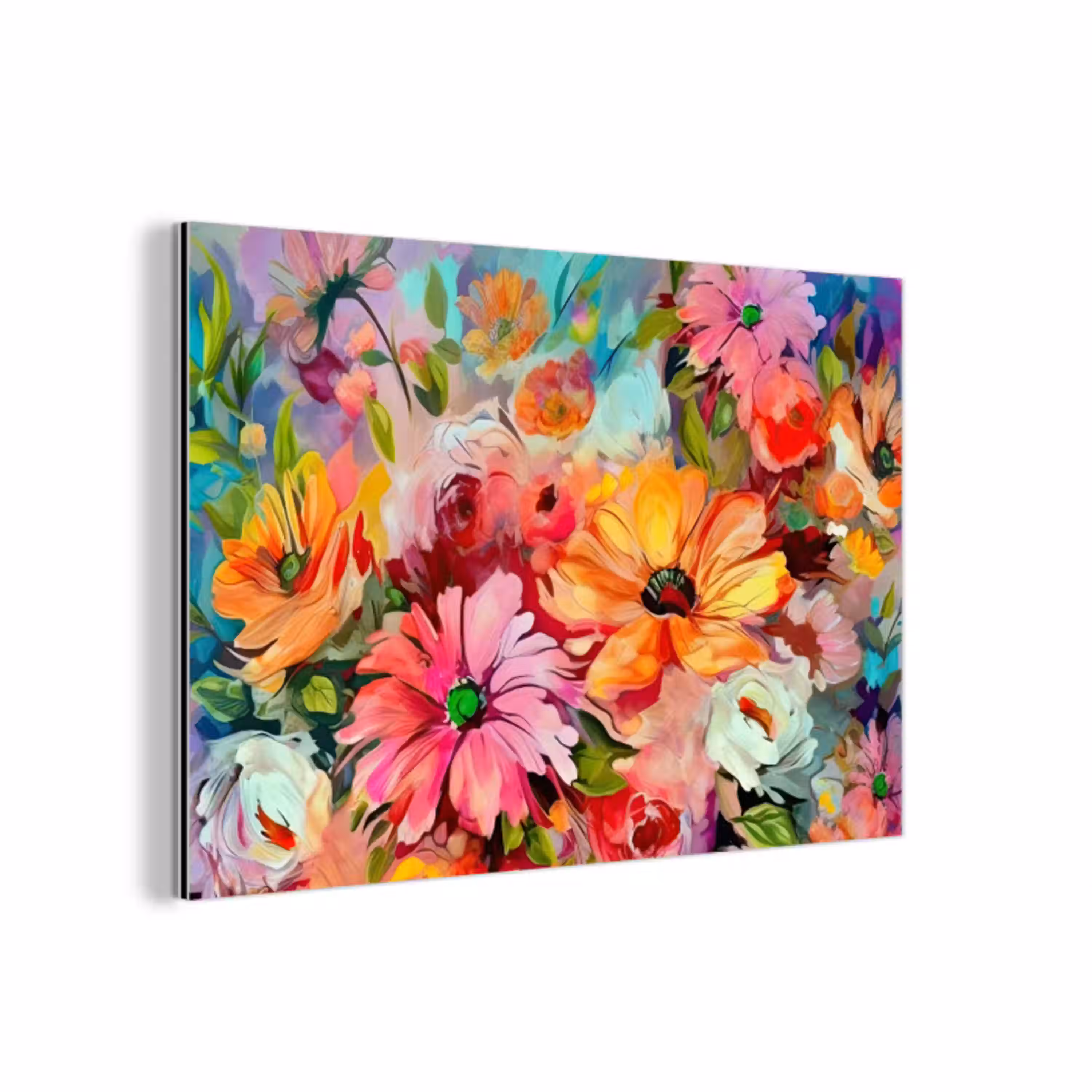 Bloemen - Kleurrijk - Kunst - Olieverf aluminium wit klein -3d