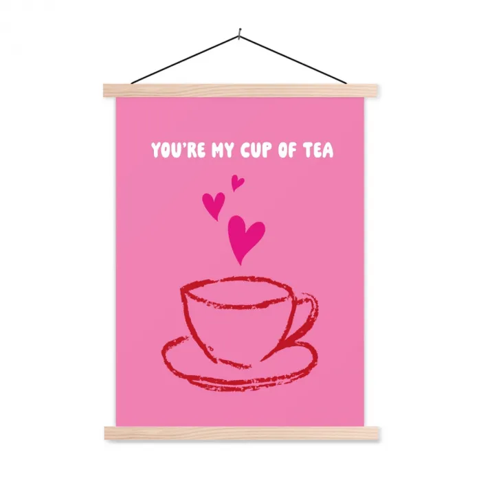 Thee - Roze - Valentijn - Tekst textielposter latten blank klein -3d