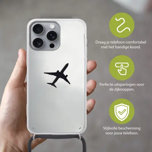 Minimalistisch - Silhouet - Zwart - Vliegtuig Hoesje iPhone 16 Pro Max met koord klein -sfeer2_NL