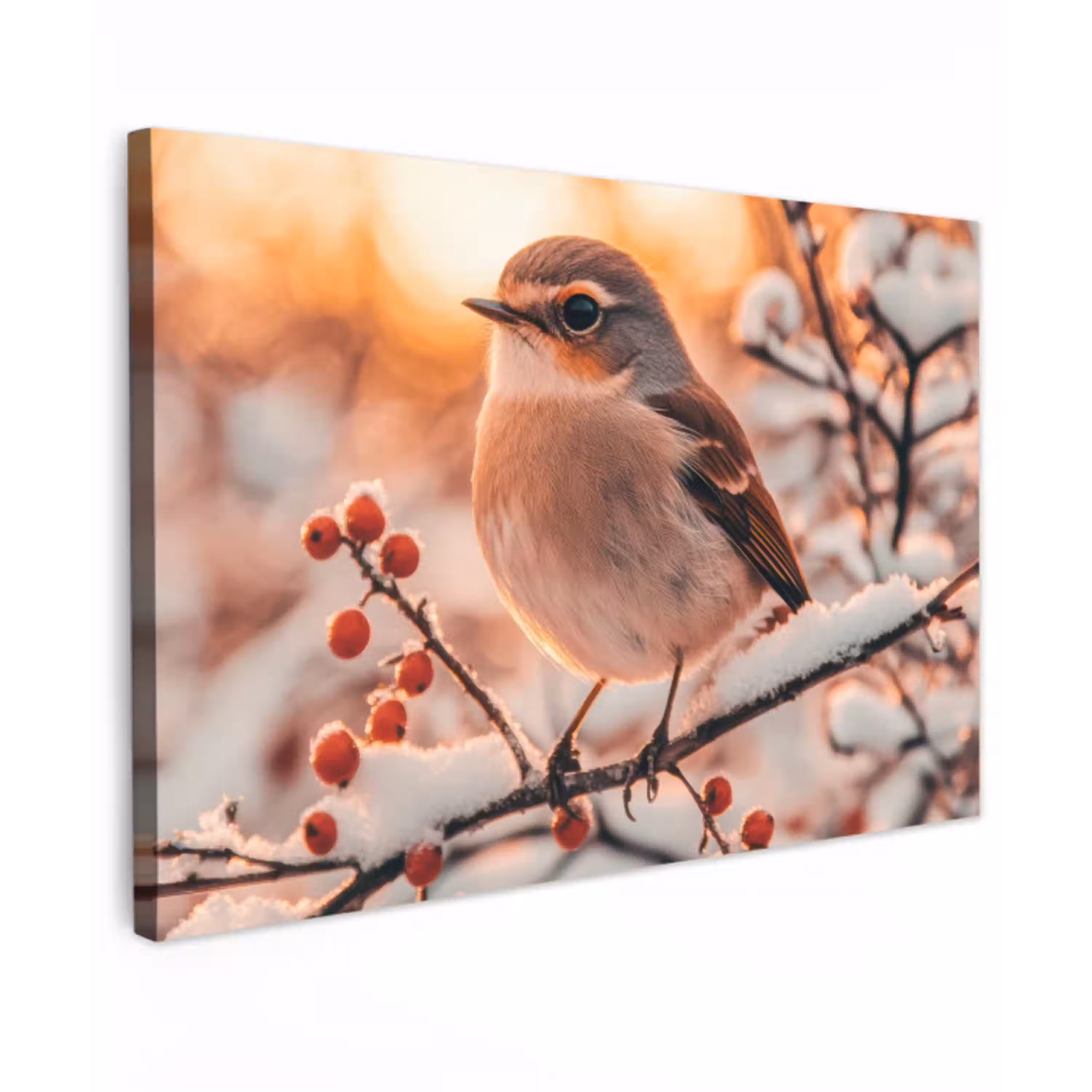 Vogel - Tak - Winter - Dieren - Sneeuw Tuinposter op houten frame 2 cm dik klein -3d