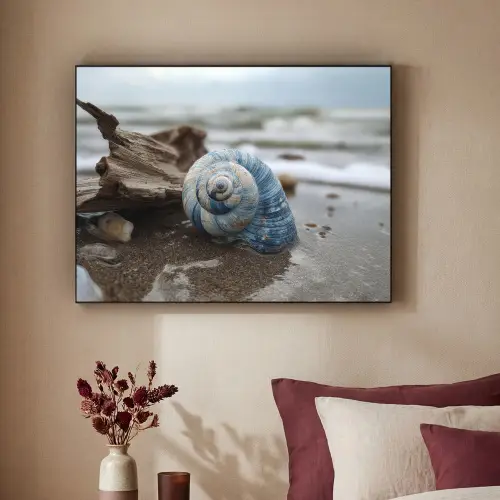 Schelp - Strand - Blauw - Zee Textielframe zwart klein -sfeer1