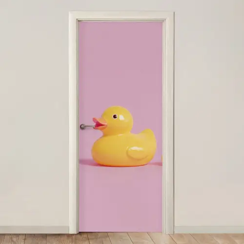 Eendjes - Vrolijk - Roze deurposter klein -3d_beige