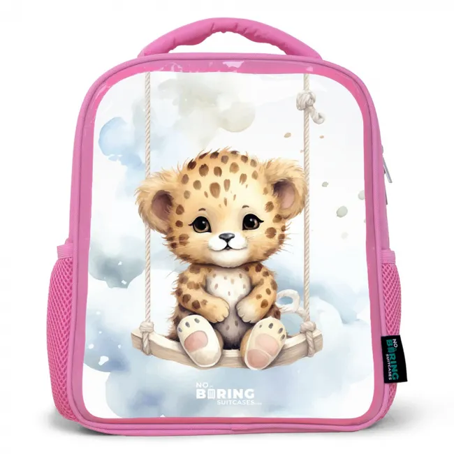 Kids' Backpacks Pink -. Cheetah cub on a swing in the clouds
