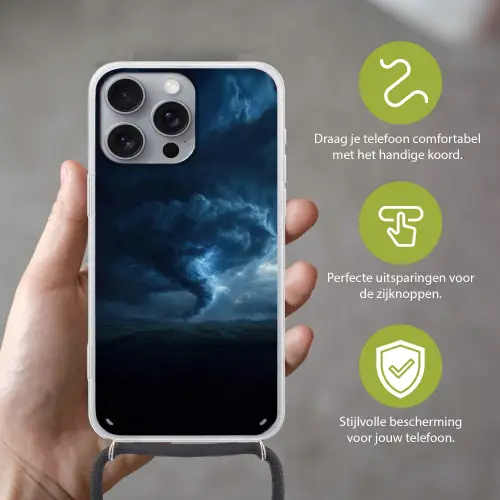 Tornado - Duister - Wolken Hoesje iPhone 16 Pro Max met koord klein -sfeer2_NL