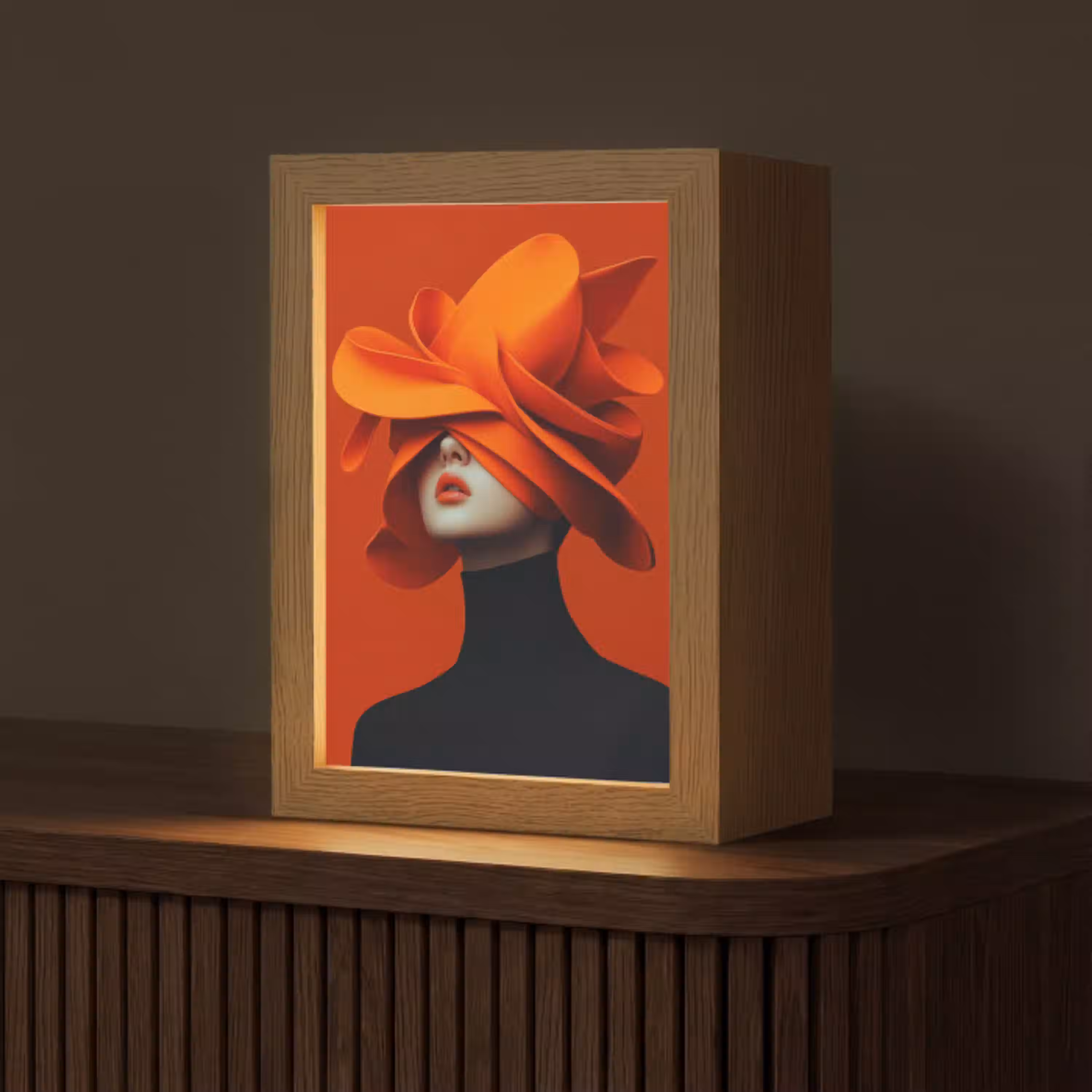 Oranje - Hoed - Vrouw Light Box met kabel (Tafellamp) klein -z3d_website