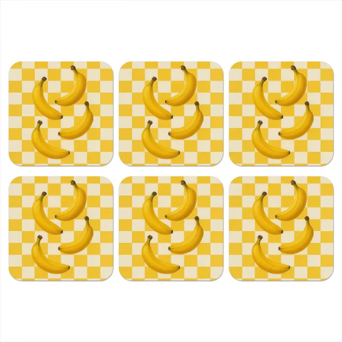 Bananen - Geel - Geblokt onderzetter kurk middel -3d