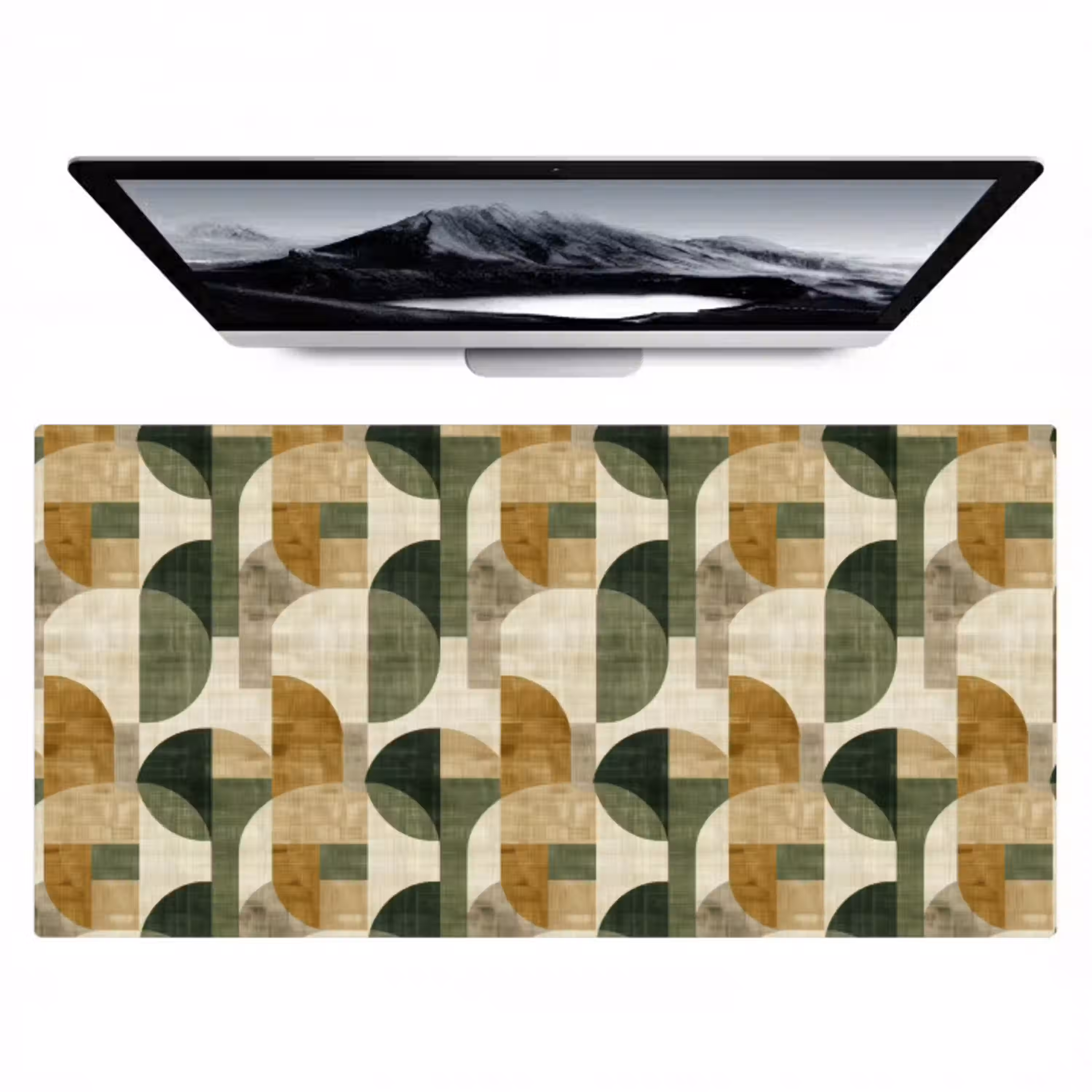 Olijfgroen - Geometrisch - Abstract - Mid-Century - Linnen - Patroon Muismat XXL klein 681 -zzz3d