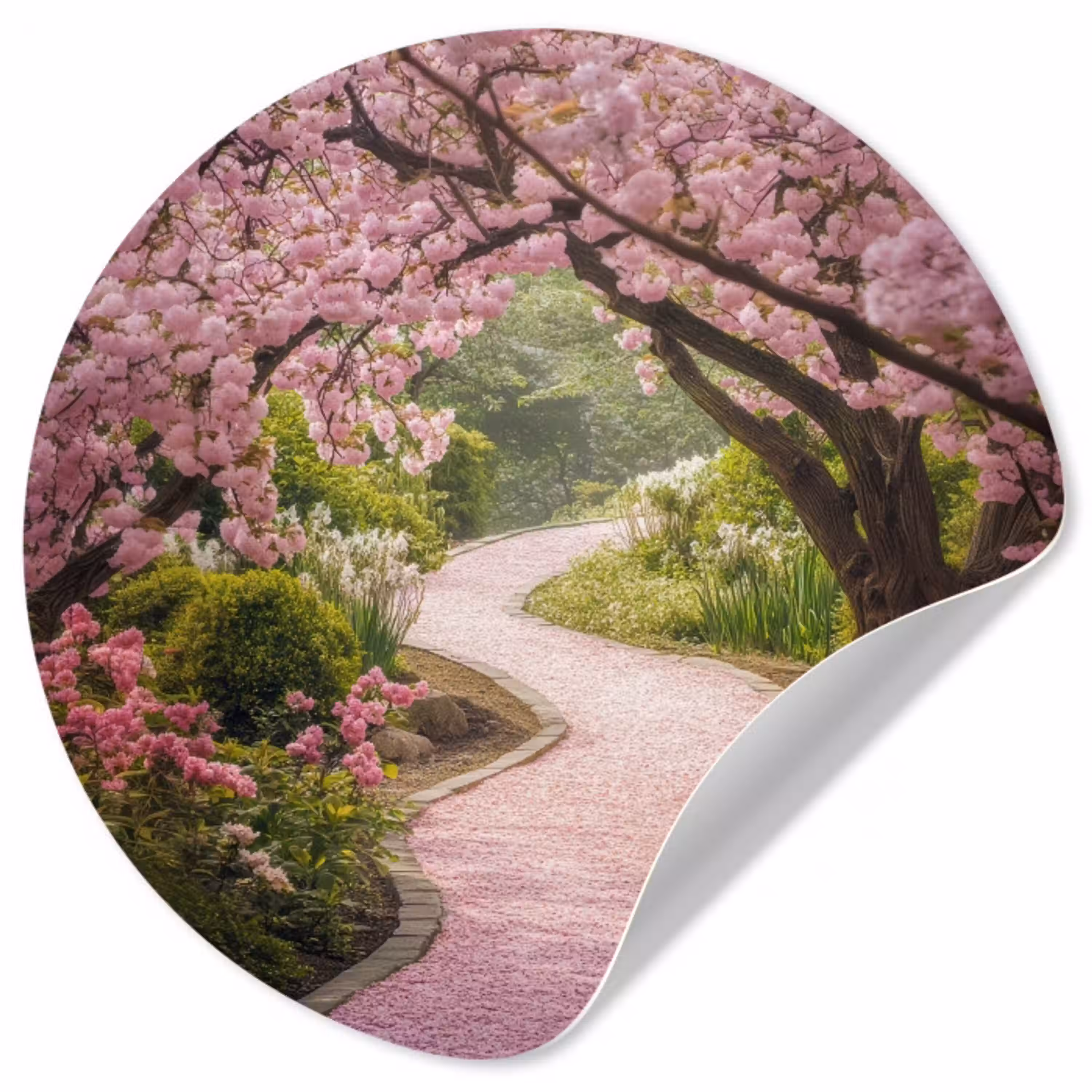 Kersenbloesem - Natuur - Sakura - Pad - Japanse tuin Wandcirkel behangsticker klein -3d