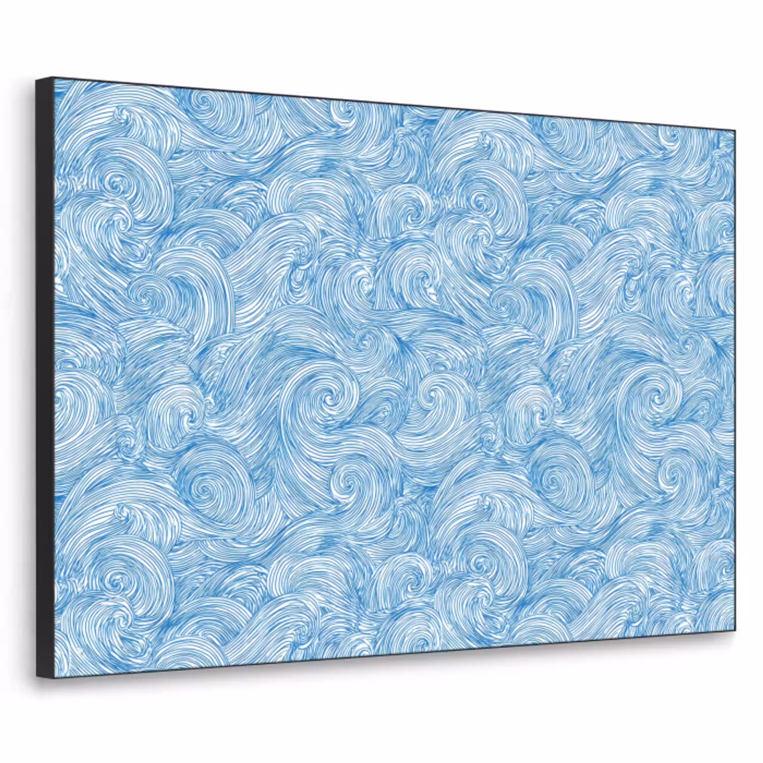 Blauw - Wit - Spiraal - Golven - Lijnen Textielframe zwart klein 947 -3d