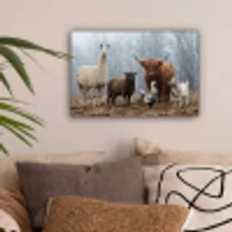 Boerderijdieren - Groep - Mist - Natuur - Rustiek canvas 2cm klein -sfeer1
