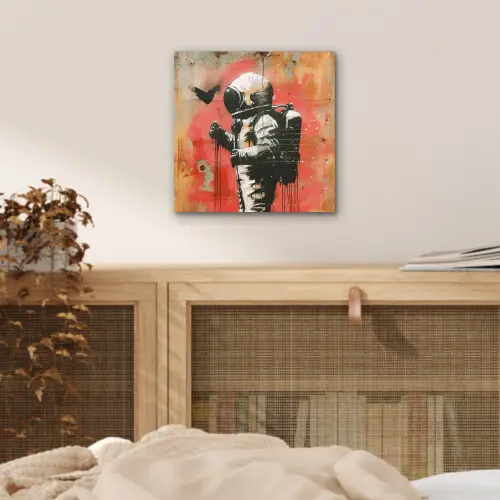 Graffiti - Astronaut - Street art - Ruimte - Banksy aluminium wit klein -sfeer3