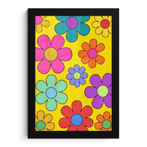 Bloemen - Illustratie - Kleurrijk fotolijst zwart zonder passe partout klein -3d
