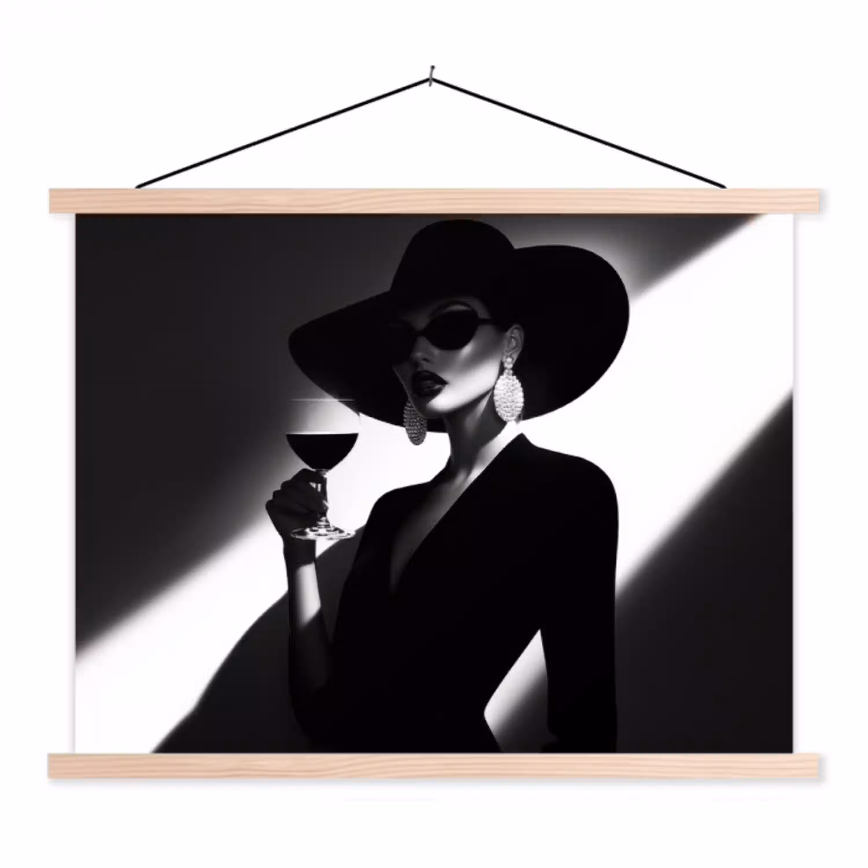 Vrouw - Wijn - Chic textielposter latten blank klein -3d