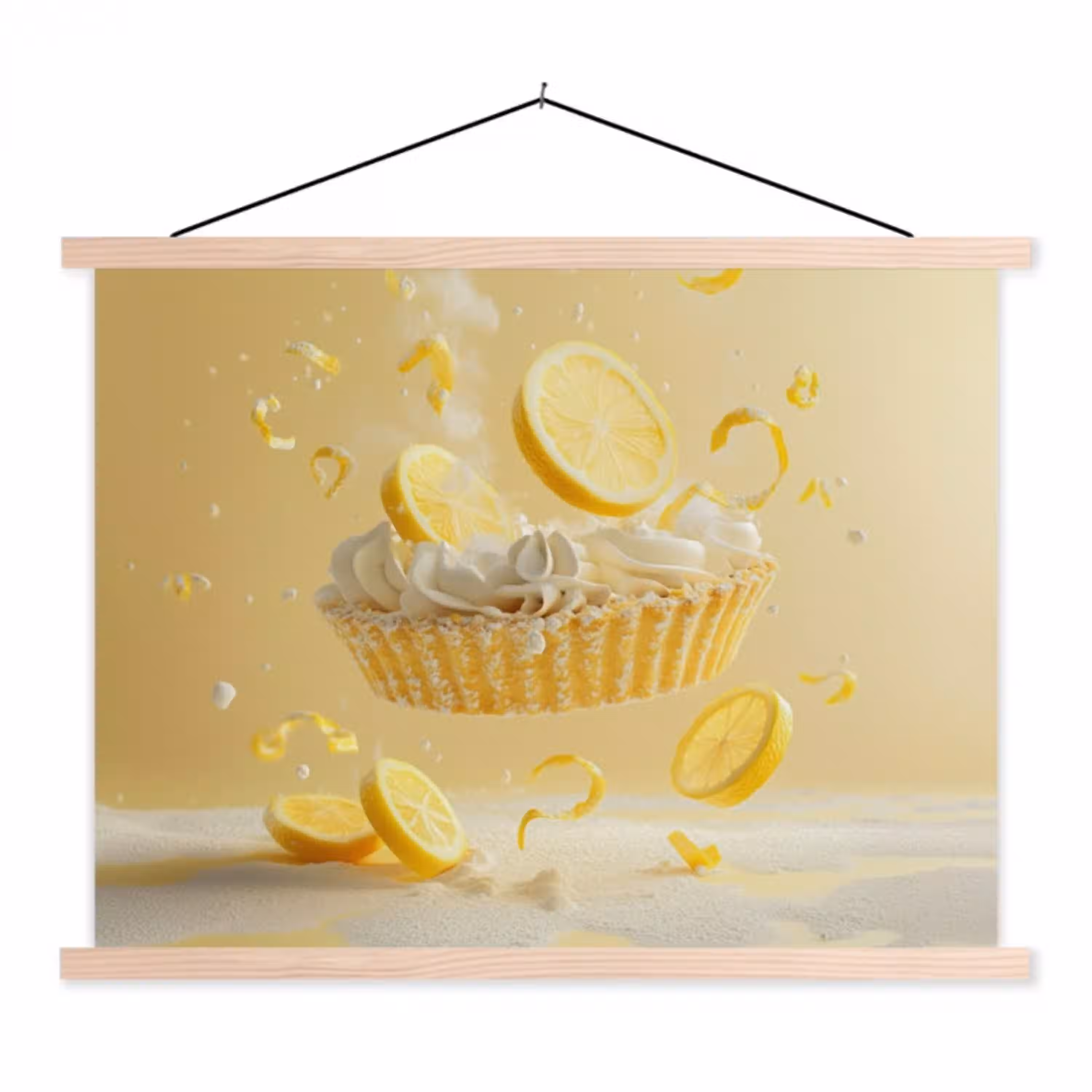 Citroen - Taart - Eten - Geel textielposter latten blank klein -3d