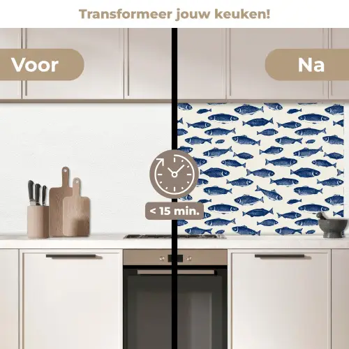 Vissen - Patroon - Blauw - Wit keuken achterwand 2 middel 871 -voor-na2_NL