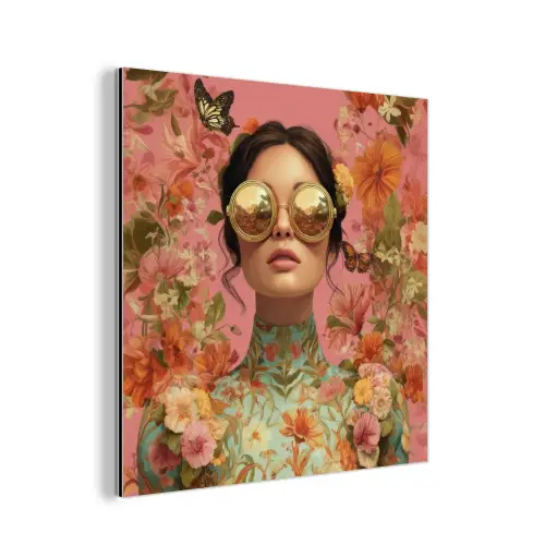 Vrouw - Bril - Roze - Bloemen aluminium wit klein -3d