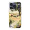 Houten bankje - Bloempotten - Landschap Telefoonhoesje iPhone 17 Pro klein -3d