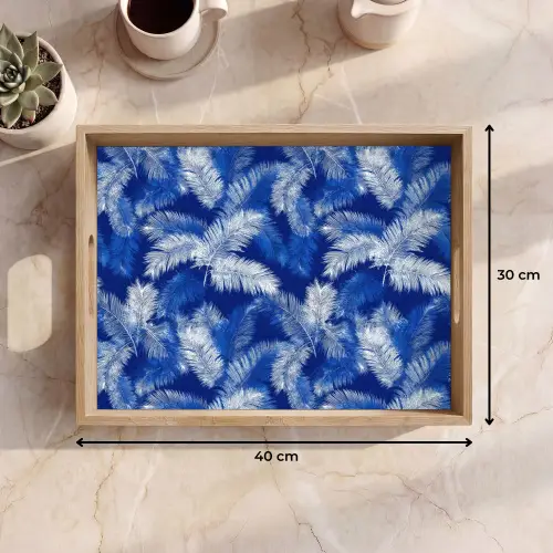 Palmblad - Patroon - Blauw Dienblad Rechthoek middel 911 -USP_Formaat
