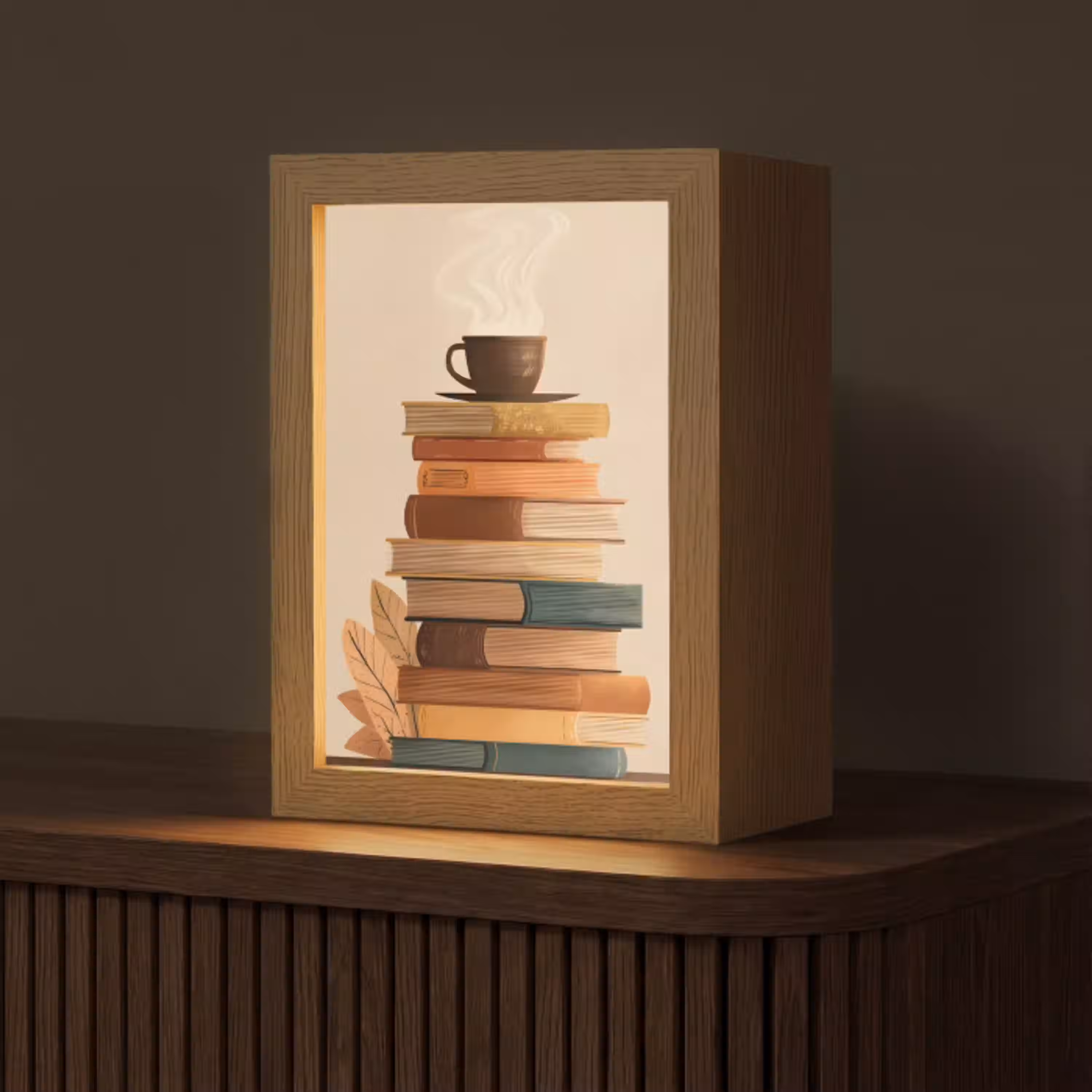 Boeken - Toren - Koffie - Beige Light Box met kabel (Tafellamp) klein -z3d_website