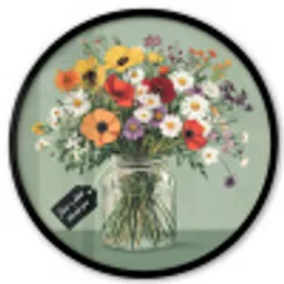 Bloemen - Vaas - Kaartje Fotolijst rond zonder passe partout klein -3d
