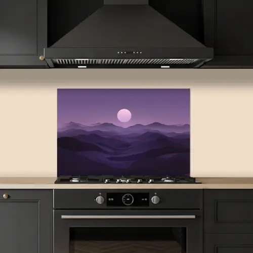 Heuvels - Paars - Mist - Zon keuken achterwand spatscherm klein -sfeer1