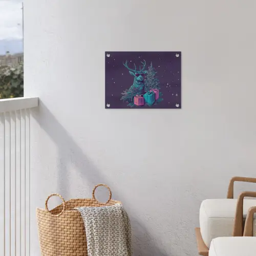 Rendier - Zonnebril - Neon - Kerstboom tuinposter los doek klein -sfeer8