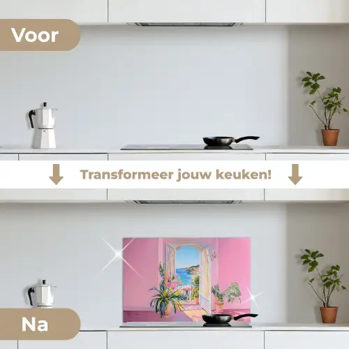 Roze - Buiten - Verf keuken achterwand spatscherm klein -voor_na_NL