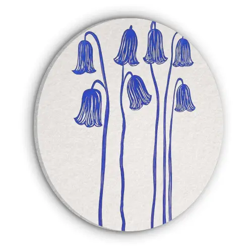 Bloemen - Blauw - Lijnen - Bloemblaadjes Akoestische PET Vilt - Rond klein -3d