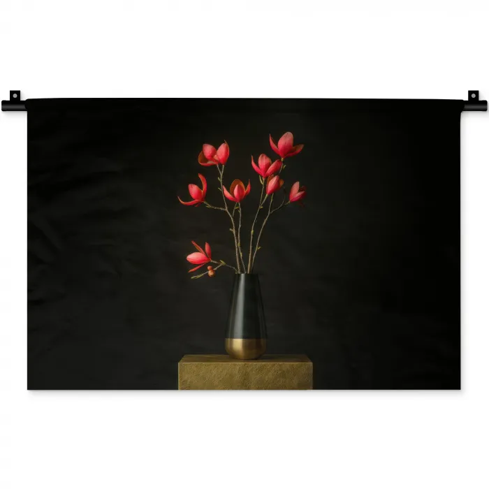 Rode - Bloemen - Vaas Wandkleed katoen klein -zz3d