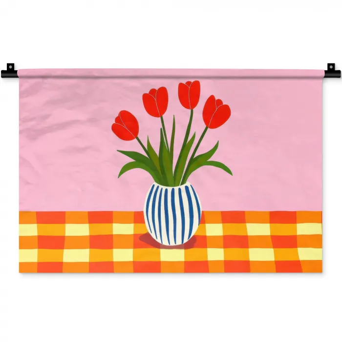 Tulpen - Roze - Vaas Wandkleed katoen klein -zz3d