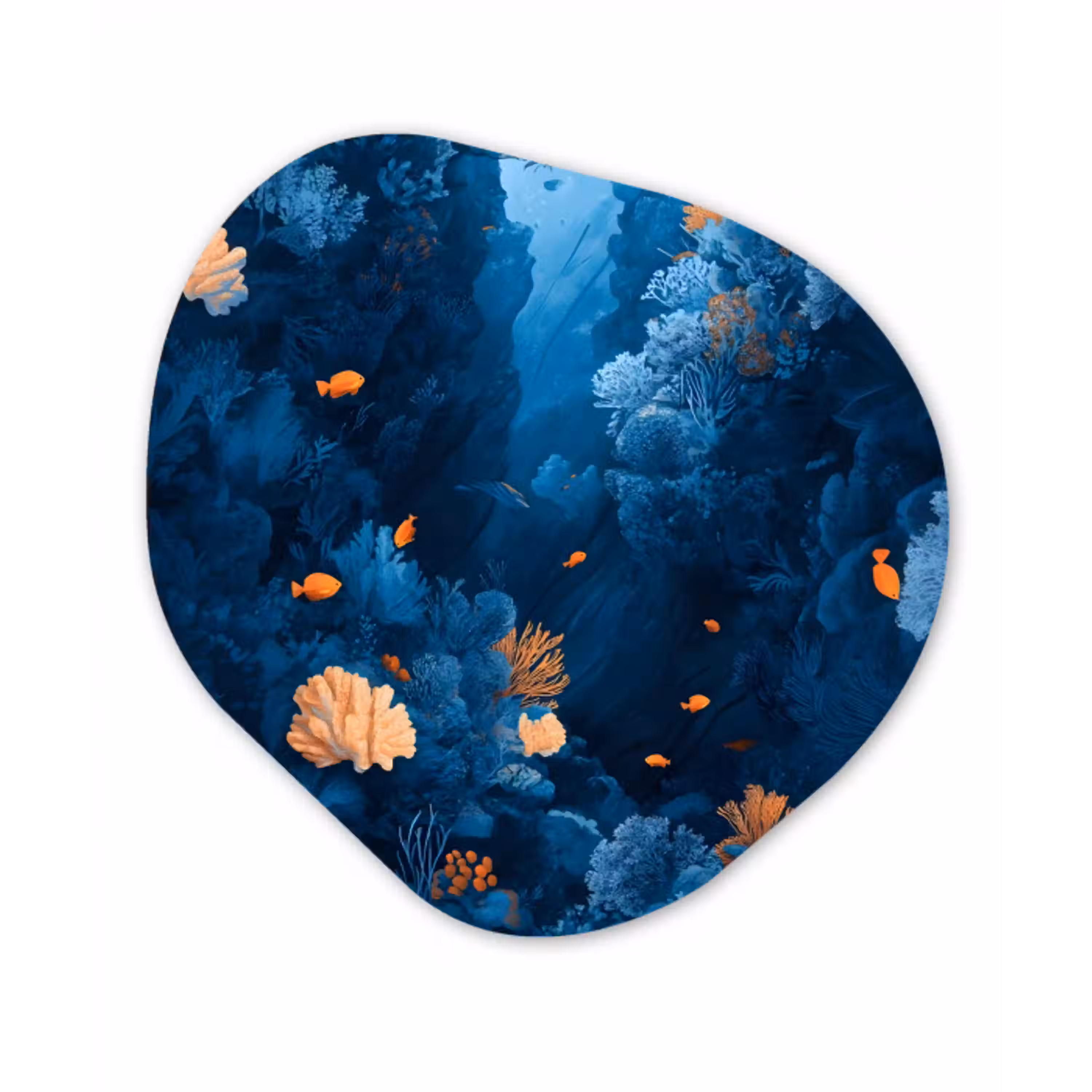 Koraalrif - Vissen - Oceaan - Blauw Wandcirkel Organisch Plexiglas middel -3d