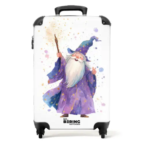 Tovenaar met een witte baard en toverstaf NBS - Handbagage koffer - Kinderen Unisex middel -productfoto_recht