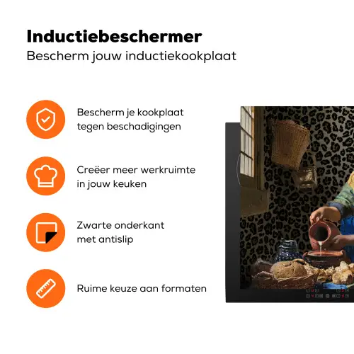 Melkmeisje - Kunst - Panterprint - Vermeer - Schilderij - Oude meesters Inductie beschermer vinyl 3mm klein -zzzzzzz-td-ups