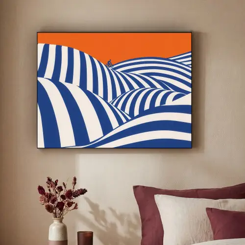 Fietser - Heuvels - Strepen - Blauw Textielframe zwart klein -sfeer1