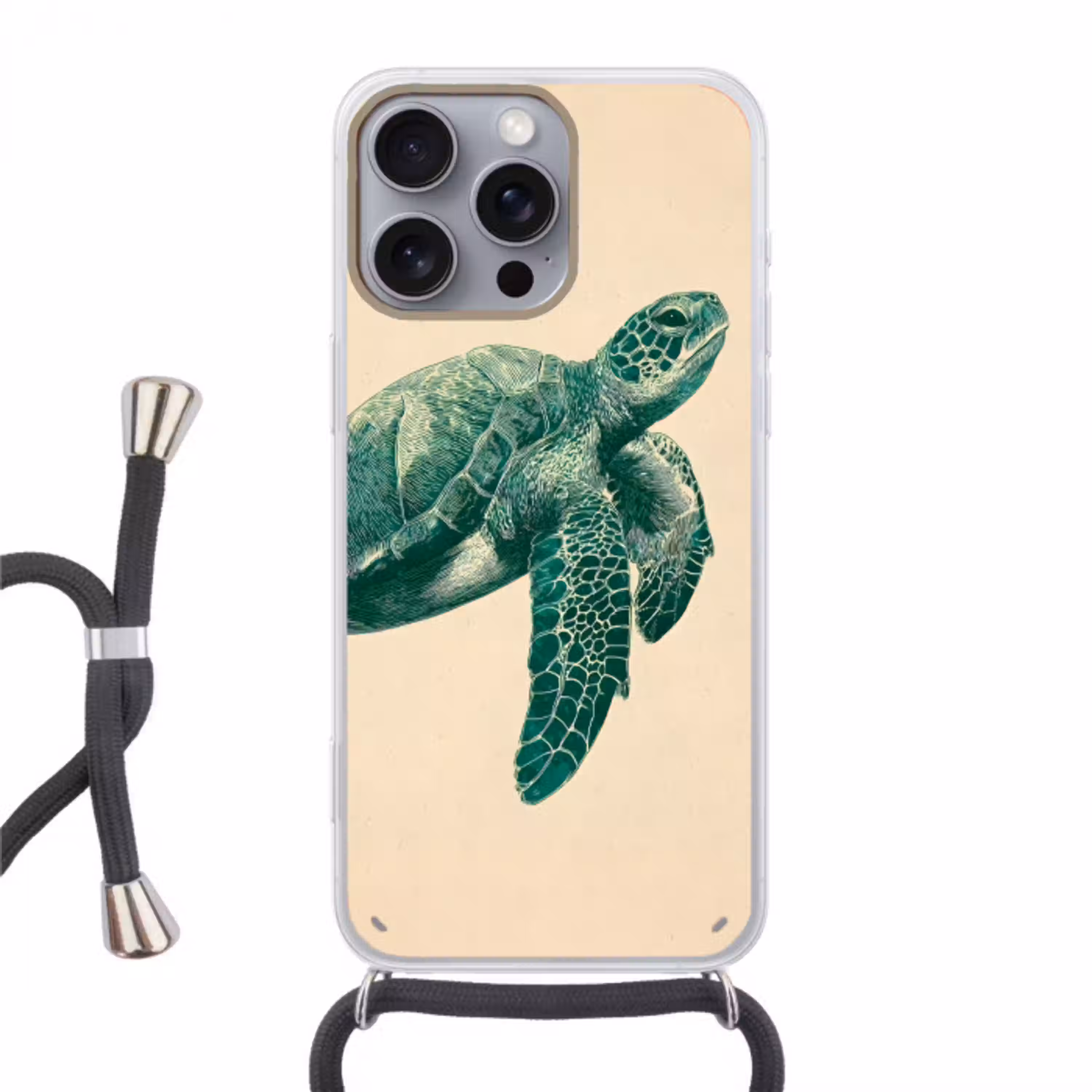 Schildpad - Sierlijk - Groen - Schild Hoesje iPhone 16 Pro Max met koord klein -3d