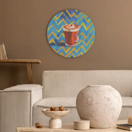 Mok - Koffie - Zigzag - Slagroom Akoestische PET Vilt - Rond klein -sfeer1