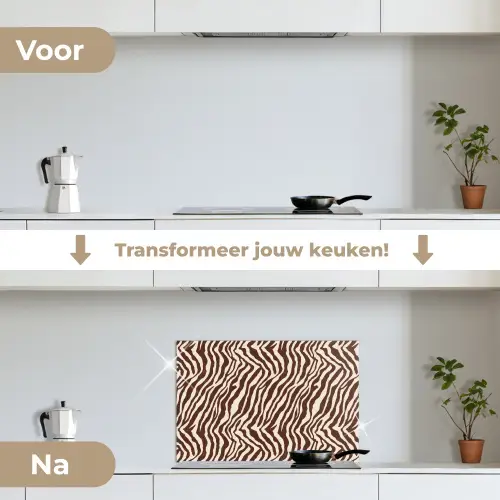 Zebra - Patroon - Zwart - Wit keuken achterwand spatscherm klein 900 -voor_na_NL