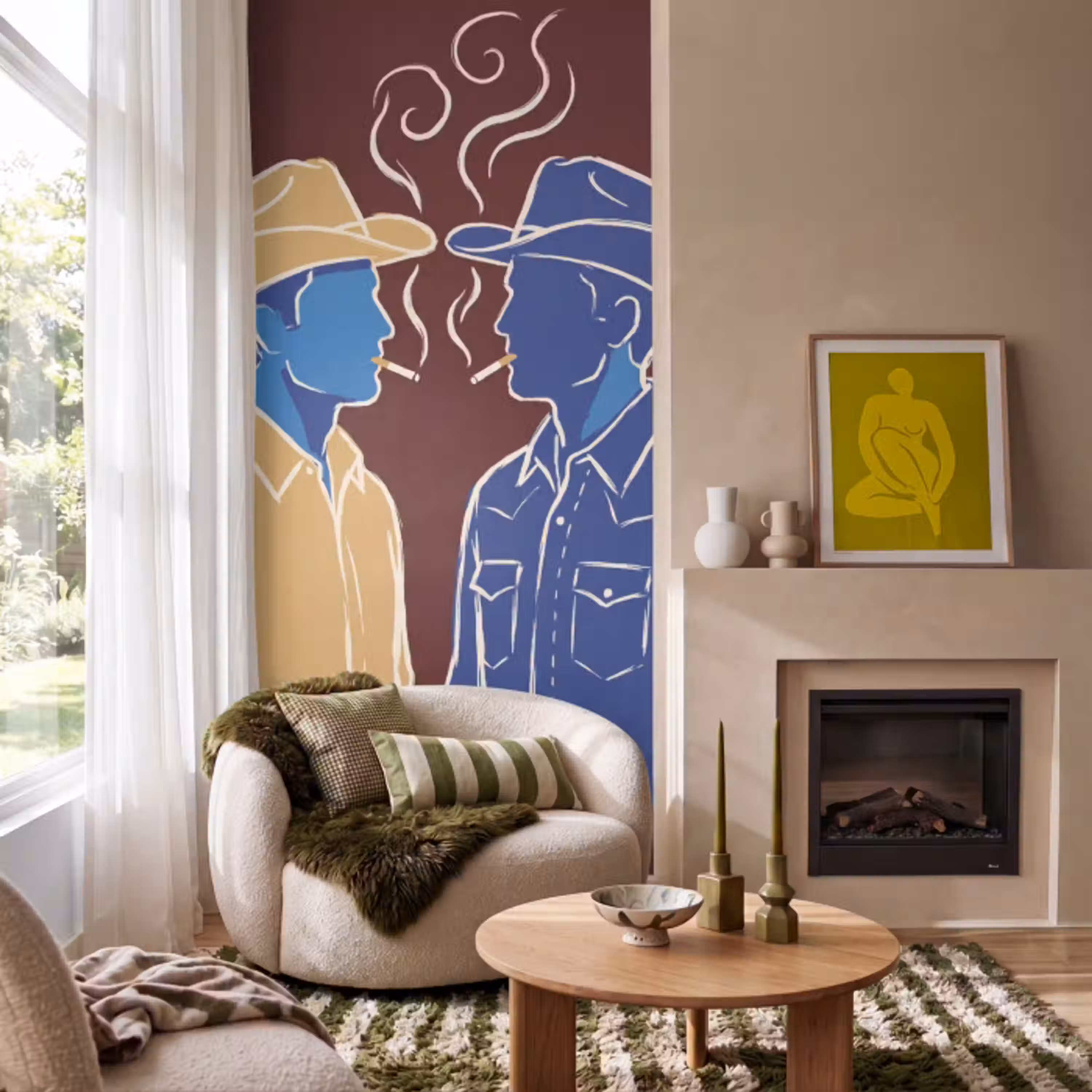 Mensen - Profiel - Sigaret - Abstract - Kunst Behang Vlies klein -sfeer2