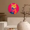 Kat - Kimono - Bloemen - Roze Wandcirkel plexiglas klein -sfeer1