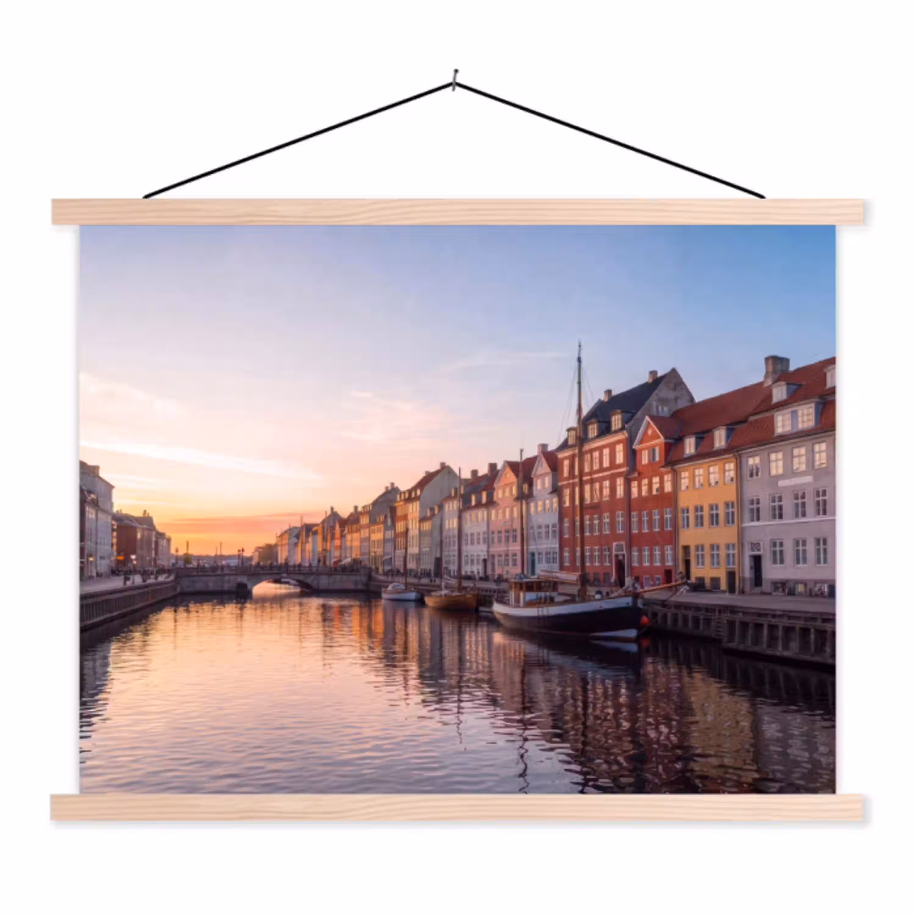 Stad - Gracht - Zonsondergang - Klassiek - Kleurrijk textielposter latten blank klein -3d