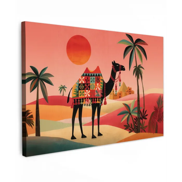Kameel - Gekleurd tapijt - Duinen - Rode zon canvas 2cm klein -z3d