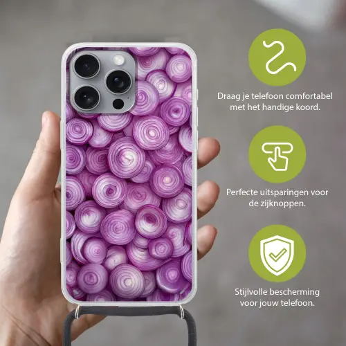 Paars - Uien - Close up Hoesje iPhone 16 Pro Max met koord klein -sfeer2_NL