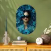 Vrouw - Bloemen - Blauw - Aesthetic - Luxe Wandcirkel Ovaal Forex klein -sfeer2