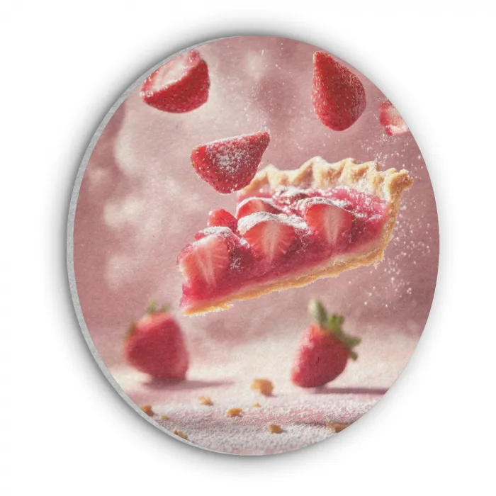 Aardbei - Taart- Eten - Roze Akoestische PET Vilt - Rond klein -3d