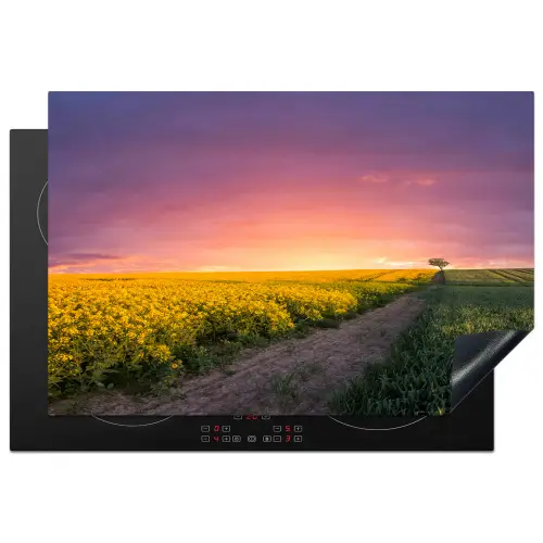 Bloemen - Weg - Lucht - Geel - Paars - Zonsondergang - Natuur Inductie beschermer vinyl 3mm klein -3d